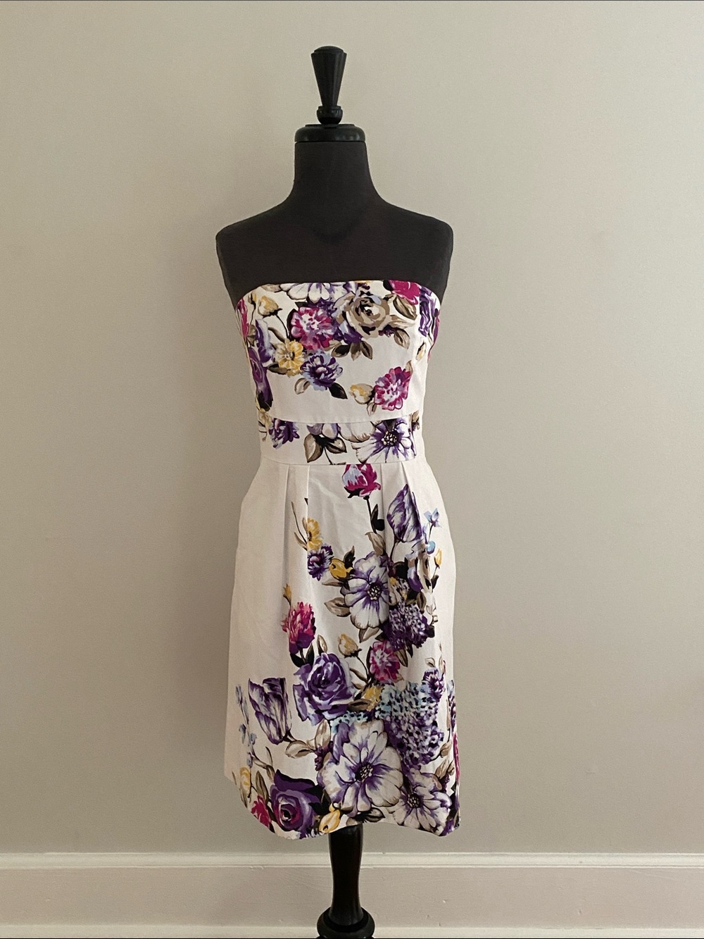 White House Black Market White Strapless Floral Midi Dress